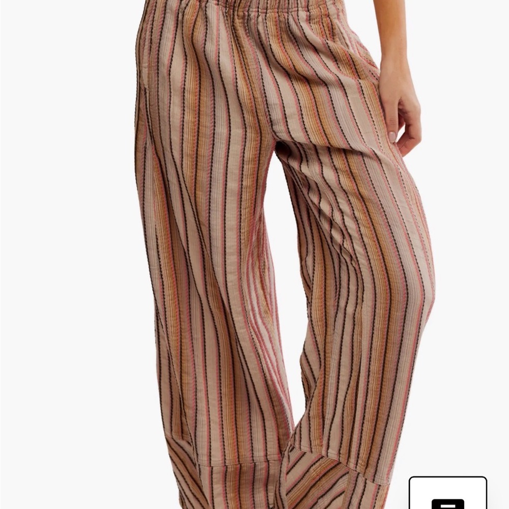 Free People Wide Leg Striped Pants in Pink, Tan, Brown